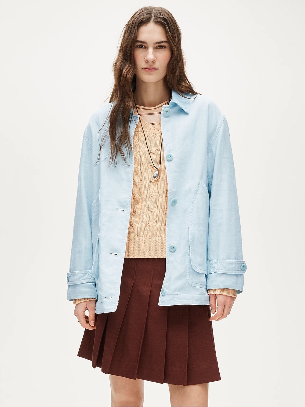 J. Crew Barn Jacket in Linen Blend Light Blue Coat Women’s Size Medium Button Up